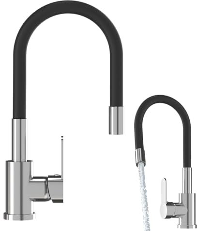 Granitan GRADO Wasserhahn mit schwenkbarem Auslauf - Mischbatterie fur Küche Durchmesser von 35 mm - Ausziehbar Küchenarmatur mit Keramikkopf - Kitchen Tap - Schwarz und Chrom