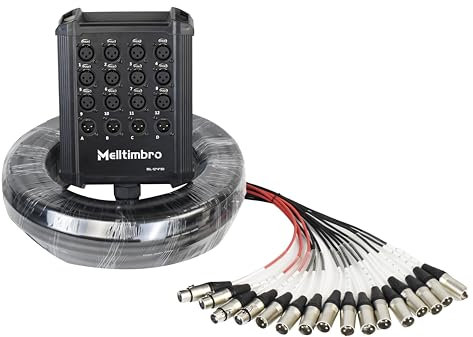 Melltimbro Lautsprecher Flachbau-XLR-Sende-Leiterplatten-Snake-Kabel, kompakte XLR-Box-Snake für Live, Aufnahme, Bühne, Studio, 12 Kanäle 4 Rückkanäle 50 Fuß (15,24 m) lang