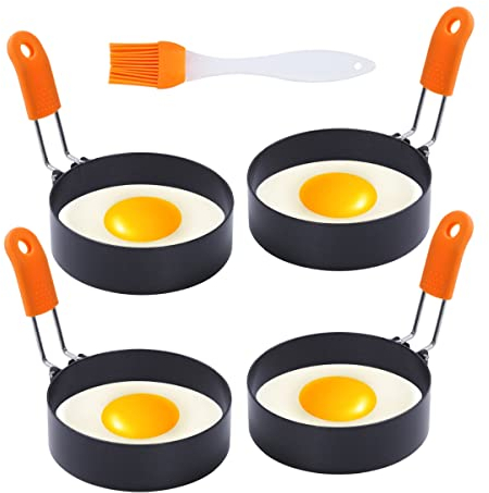 Eierformer 3.5 Zoll 4 Packs - Groß Eierformen mit ölbürste Pochierte Eier Maker für Omelette Mcmuffin Non Stick Eierringe Pancake Form