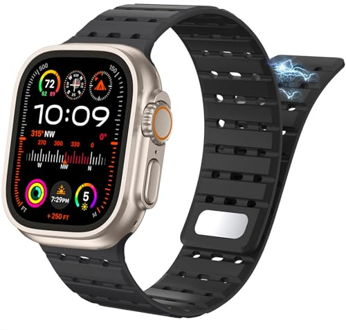 ALFARAY Starke Magnetbänder Kompatibel mit Apple Watch Armband 49mm 46mm 45mm 44mm 42mm, 26mm Breites Weiches Silikon Sport Band für iWatch Ultra 2/Ultra Series 10 9 8 7 SE 6 5 4 3 2 1, Schwarz