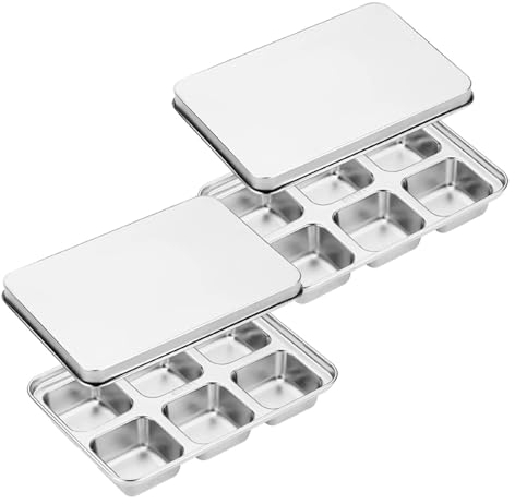 Stainless Steel Cocktail Ice Cube Tray with Lid - Reusable Molds for Freezer, Chocolate, Wine, Beer, Vodka, Yogurt and Fruits (2PCS)