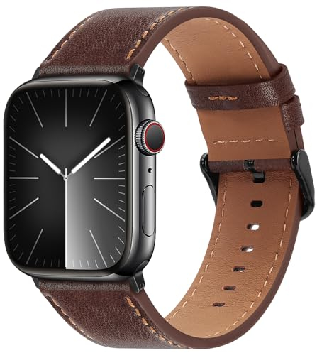 Bisikor Compatible con Correa Apple Watch 49mm 45mm 44mm 42mm 41mm 40mm 38mm, Correas de Repuesto de Cuero Genuino para iWatch Ultra SE2 SE Series 9 8 7 6 5 4 3 2 1 (38/40/41, Retro Marrón)