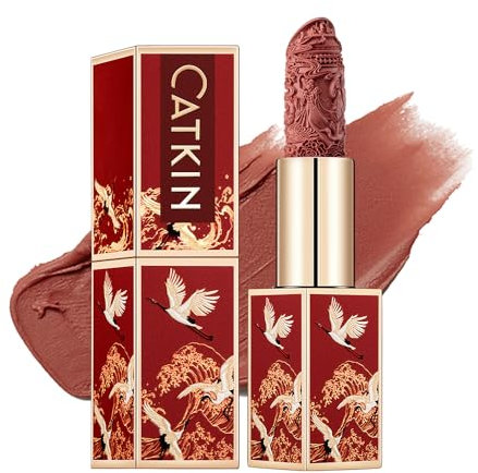 CATKIN Rouge à lèvres Semi-mat, Rouge a Levre Mat Longue Tenue, Hydratant Couleur à fort Impact Infusé de Vitamine E et d’huile d’avocat lisse Texture Douce