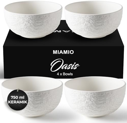 MIAMIO - Keramik Schüssel Set 4er / Bowl 750 ml groß für Salat, Müsli, Pasta, Suppe oder Snacks - Oasis Kollektion