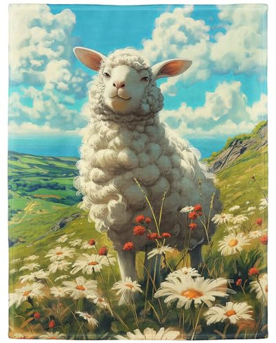 YISUMEI Kuscheldecke Weiche Warme Flauschige Fleece Decke mit Tiermotiv, Gänseblümchen Schaf, 100 x 150 cm