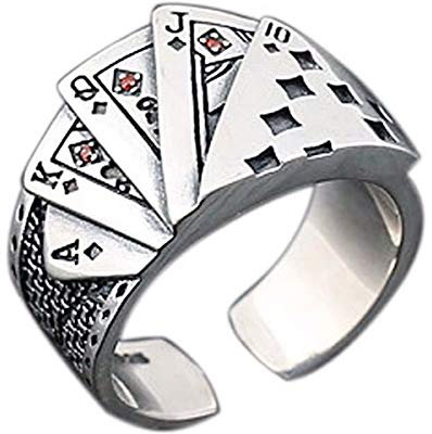 Bague de jeu de poker en diamant avec pelle droite - Bague de phalange vintage - Pour homme et femme, Métal