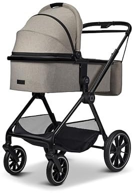 MOON CLICC mud/melange, mit Wanne und Sportwagen Sitz, bis 22 kg, faltbar mit Sportsitz, inkl. Wickeltasche, Fußsack, Regenschutz und Adapter, Kollektion 2025