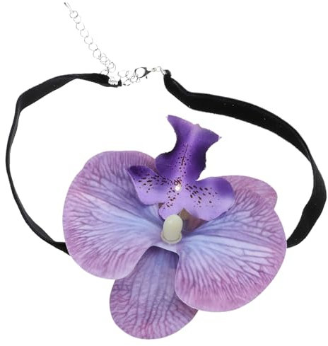 [Psdndeww] 3D Flower Necklace for Women Fabric Phalaenopsis Orchid Choker Flower Simulation Necklace Flower Chain Jewelry