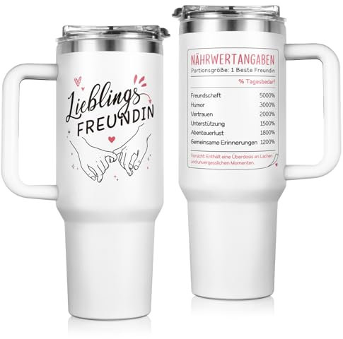 Geschenke für Freundin, Geschenk Beste Freundin Geburtstag, 40 OZ Thermobecher Geschenk, Lielingsfreundin Thermobecher mit Deckel und Strohhalm