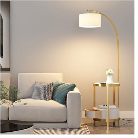 Lampadaire sur Pied Lampadaire avec table, lampe de table d'appoint avec tiroir, lampadaire moderne avec étagères, lampes de table à 3 températures de couleur for salon, chambre à coucher Lampadaire s