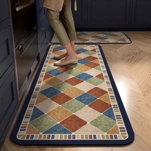Hixingo Tapis De Cuisine Antidérapant Et Absorbant En Terre De Diatomée, Motifs De Carreaux, Lavable, Pour Devant D'évier, Bain, Douche Ou Vaisselle (40x120cm, Orange)