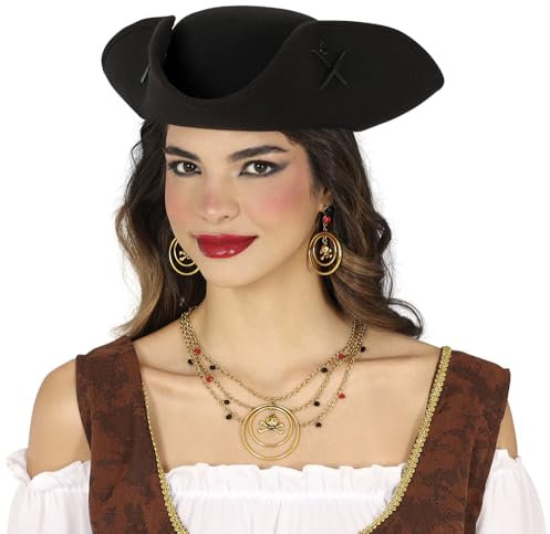 FIESTAS GUIRCA | Piraten Set mit Ohrringen und Halskette aus Metall - Schmuck für Piraten-, Zigeuner- und Wahrsager Kostüme - Zubehör für Partys und Karneval - Damen - Gold