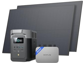 EcoFlow PowerStream Balkonkraftwerk, WLAN netzgekoppelter Mikrowechselrichter 800W, 450W Rigid Solarpanels ×2, 1kWh Delta 2 tragbare Powerstation, App-Steuerung, Energieverbrauchssteuerung