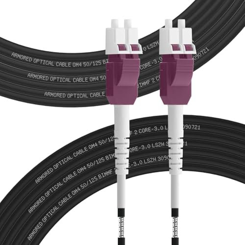 FLYPROFiber 25m OM4 LWC Gglasfaser-Kabel Gepanzert LC/UPC auf LC/UPC 50/125um, Glasfaserkabel Outdoor Uniboot Duplex Multimode 40GB/100GB, 10m-200m, 3mm LSZH