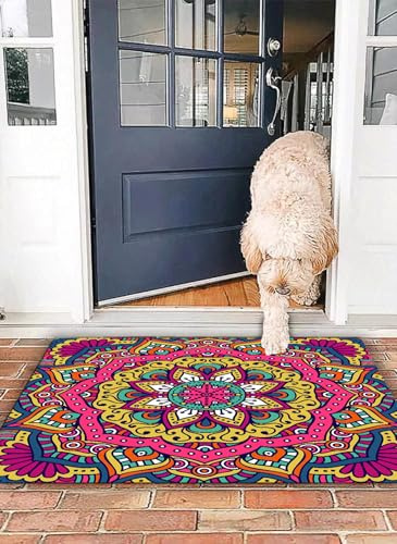 OHJEAJDS Badezimmerteppich rutschfest Badematte 40x 60 cm,Badteppich Saugfähig Weich Maschinenwaschbar für Badezimmer,Mandala Ethnisches Mandala, Geometrisch psychedelisch rund
