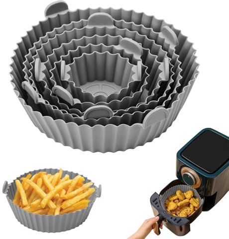 Moule Silicone Air Fryer, 6 Pièces Rond Accessoires Air Fryer Réutilisable Moule Air Fryer Plat Silicone Air Fryer pour Air Fryer Micro-ondes Four, Gris