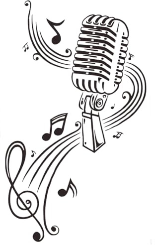 CREATCABIN Musical Notes Wall Stickers Black Living Room Decals Microphone 22 x 13 Inch Large PVC Vinyl Self Adhesive Art Aesthetic Studio Mural Peel Decals for Home Classroom School Wall Window Decor