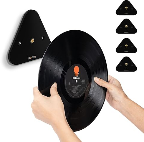 Likesing Schallplatten Wandhalterung, 4 Stück Vinyl Wandhalterung, Acryl Schallplatten Aufbewahrung, Vinyl Halterung Wand für Platten und Fotos 11,3 x 11,3 x 0,5 cm Schwarz