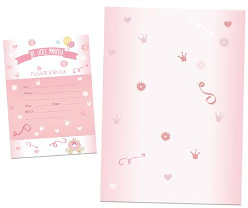 MORAINJAY 20x Einladungskarten Kindergeburtstag Prinzessin, Geburtstagseinladungen Jungen Mädchen, Partyeinladungen zum Prinzessin Thema für Kinder 13x18 cm (ohne Umschläge)
