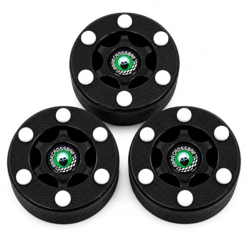Crossbar Black Inline Hockey Pucks – 3 Pack – 6 Slider Dot Design for Fast Glide – Street, Roller & Off-Ice Hockey Training Pucks, Black