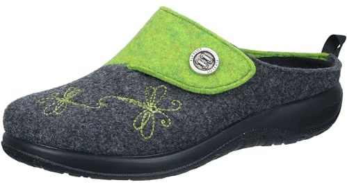 Fly Flot Damen Pantoffel PET Filz Hausschuh mit Libellen Stickerei und Knopf