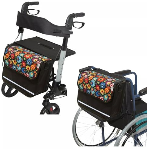 SENIORI Rollator- und Rollstuhltasche – Bequeme Befestigung & viel Stauraum – für Verschiedene Modelle – Mit Reflektor, Klettverschluss & stabiler Form (6. Folklore, Flex)