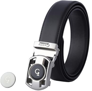 Litume Green Golf Belt for Men, Ball Marker Buckle, Ratchet Micro-Adjust | Holeless Design, Fits Up to 43 in Waist, Nyrstar Zinc Alloy, Silver Hardware, Made in Taiwan, Golfing and Office Wear