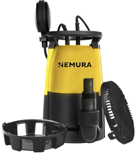 Nemura Pompe Vide-Cave 750W – Débit 17500 L/h - Immersion jusqu’à 7 m - Corps synthétique Robuste IPX8 - Évacuation Garages Cuves Caves - Eaux claires et légèrement chargées - Marque Française