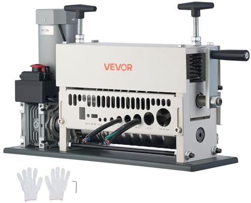 VEVOR Dénudeur Câble Électrique 1,5-40 mm Machine à Dénuder Automatique 370 W avec Manivelle Manuelle, Lames Trempées HRC50, Bouton d'Arrêt d'Urgence, Dénudeuse de Fils Électriques pour Débutants