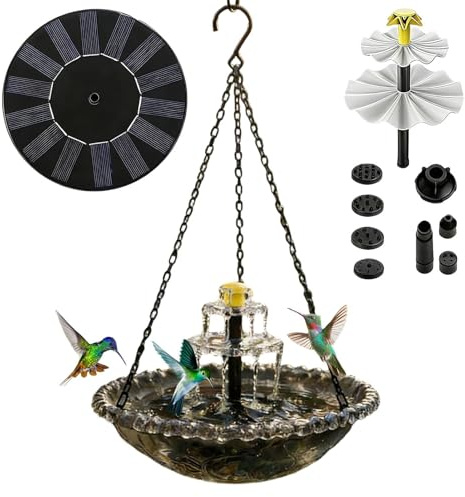 Pruojhw Dekorative Solar Vogeltränke Mit Sprinkler – Integrierte Pumpe Und Springbrunnen, Ideal Für Garten, Terrasse Teich, Lockt Vögel Wie Und Finken