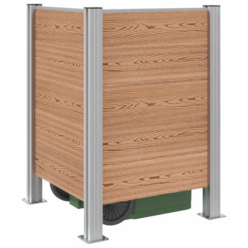 vidaXL Mülltonnenzaun Braun 85 x 85 x 115 cm Aluminium und WPC, Gartenbarriere, modernes Design, rostbeständig, erweiterbarer Sichtschutz, praktische Lösung für Gartenabfälle