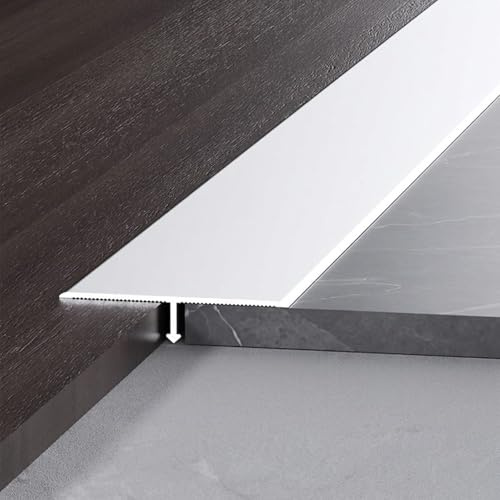 Übergangsprofil selbstklebend Aluminium 90cm T-Profil Bodenleiste für Laminat Parkett Fliesen – Eloxiert Übergangsschiene für Türschwelle Ausgleichsprofil Silber(Weiß,W3cm*H0.7mm*L0.9m)