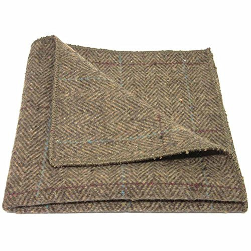 King & Priory Luxuriöses Braunes Tweed-Einstecktuch mit Fischgrätenmuster