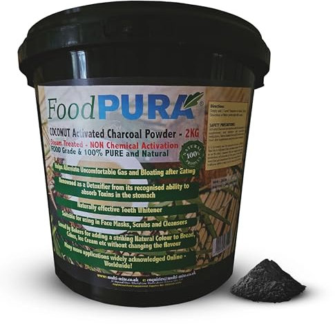 Food PURA® 2KG Pure 100% Coconut Activated Charcoal Food Grade Powder - Teeth Whitening, Detox & Bloating
