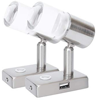 lighteu, 2X 12V 2W A2 USB Decken- / Wandstrahler, Nickel-Finish, Nachttischlampe, Leselampe drehen und schwenken mit Touch-Schalter Dimmbar warmes weißes/blaues Licht für Yacht, Caravan, RV