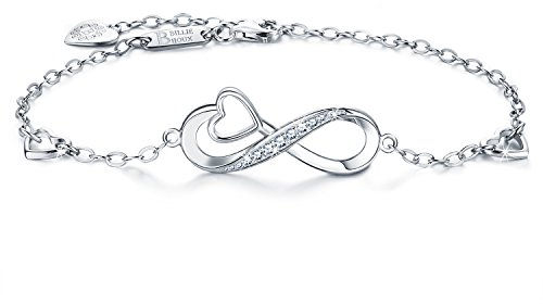 Billie Bijoux Infinity Unendlichkeit Symbol Damen Armband 925 Sterling Silber Zirkonia Armkette Verstellbar Charm Armband (4-Infinity Heart)