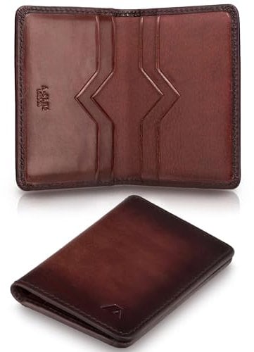 A-SLIM Bifold Leather Card Holder | Slim Compact Wallet | RFID Blocking | For Men & Women | Doku (Burnished Tan)