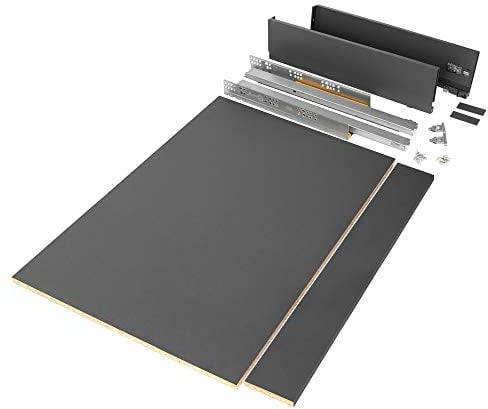 Emuca - Schubladen-Kit für Küche oder bad mit Brettern enthalten und Vollauszugführungen mit sanftes Schließen, 93 mm Höhe für 900 mm Modul und 500 mm Tiefe, Anthrazitgrau.