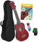 CASCHA Set di ukulele soprano per bambini e adulti, starter kit con 3 plettri tasca, libro di testo, video educativi su QR, accordatore, corde Aquila, nylon, piccola chitarra hawaiana, colore rosso