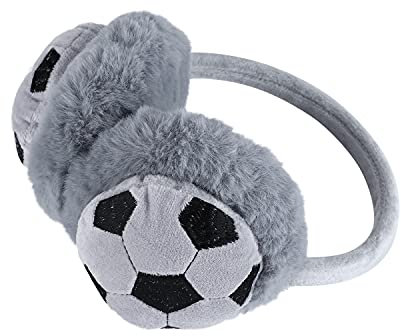 Enfants Cache-oreilles Hiver Cache Oreille en Peluche Chaud Protège-oreilles Motif de Football Mignon Chauffe-oreilles Anti-froid Cache-oreilles de Ski Snowboard pour Fille Garçon (Gris)