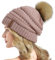 QUEENFUR Bonnet ample en tricot pour femme avec pompon en fausse fourrure, doux et chaud, C5-Rose 2, Taille L