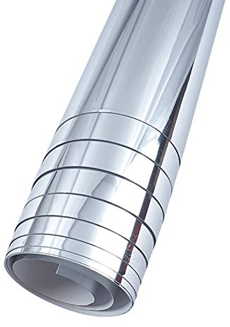 Hojas de Espejo Autoadhesivas, Rollo de Papel Adhesivo de Espejo de 39.4 X 19.7 Pulgadas, Adhesivo de Pared con Efecto Anticaída, Adhesivos de Pared de Espejo Flexibles sin Vidrio para Baño,(Plata)