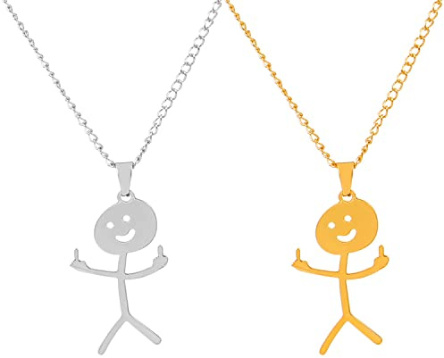 2Stk Lustige Doodle Halskette, Freundschaftskette Personalisierte Halskette | Mittelfinger Ketten Schmuckgeschenk, Lustige Halsketten, Herren Und Damen, Handgefertigtes Ketten-Schmuckgeschenk