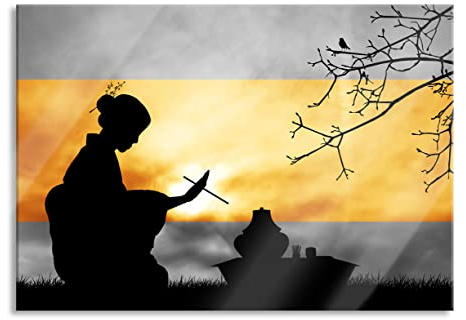 Pixxprint Glasbild, Wandbild aus Echtglas, Geisha bei Teezeremonie, 60x40 cm, inkl. Aufhängung und Abstandshalter