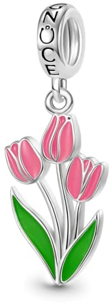 GNOCE Blume Anhänger Charm 925 Sterling Silber Dangle Charms Fit Armbänder/Halskette Schmuck Geschenk Für Frauen Mädchen Ehefrau Tochter (Tulpen)