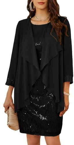 GRACE KARIN Femmes Ensemble 2 Pièces Robe sans Manches Pailletée Col Rond avec Boléro Soirée