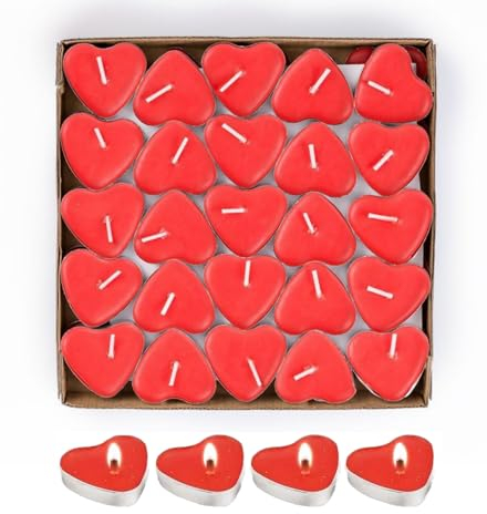 Herz Kerzen,50 Stück Teelichter Herzförmige Kerzen,Romantische Liebe Unparfümierte Teelichter Kerzen,Rauchfreie Herz Kerzen für Valentinstag,Geburtstag,Vorschlag,Party,Jubiläum