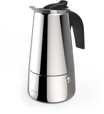 Xavax | Cafetera Italiana de Acero Inoxidable (Cafetera Expresso, 4 Tazas 200ml, Apta para Todo Tipo de Cocinas) Color Plateado.