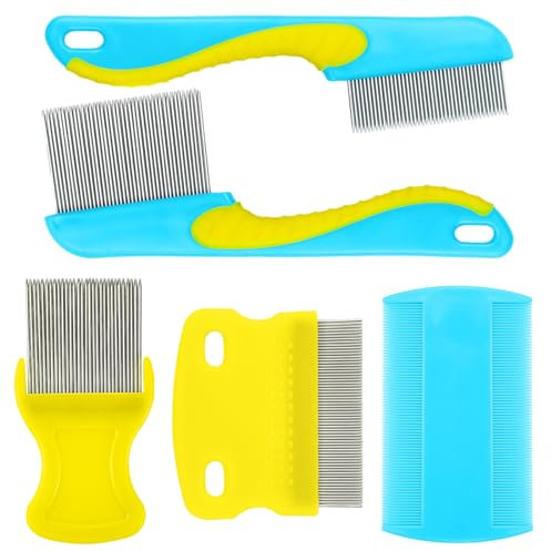 5Pcs Peigne à Poux, Peigne Anti Poux en Acier Inoxydable, Peigne Anti Puces Extra Fin Double Face, Peigne poux et Lentes, Peignes D'élimination des Poux, pour Enfants, Adultes et Animaux de Compagnie