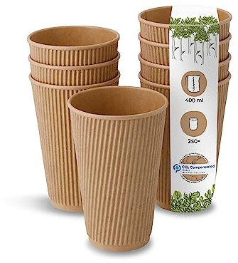 BIOZOYG 250x gobelets jetables isothermes 400 ml / 16 oz, Ø 90 mm brun - gobelet carton à double couche et sans plastique et - gobelet cafe